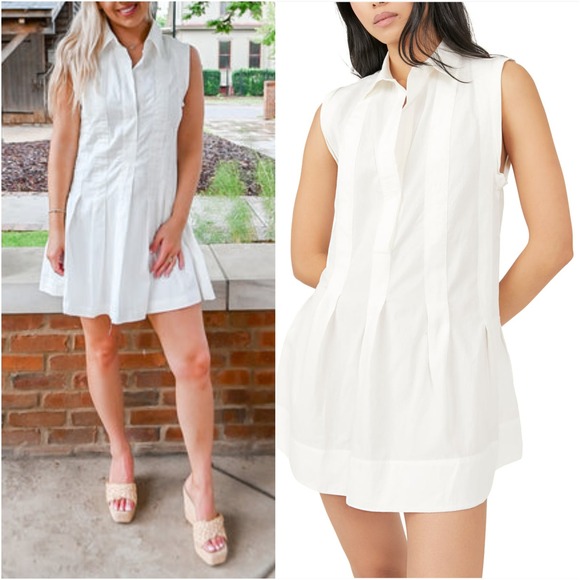 Free People Dresses & Skirts - Free People Naomi Sleeveless Pintuck Mini Dress Ivory White Cotton Sz Small NEW